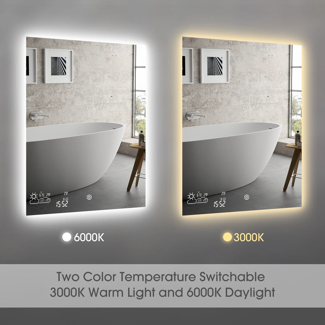 Intelligent Bathroom Mirror WiFi Connection APP Control Cosmetic Mirror With Weather display