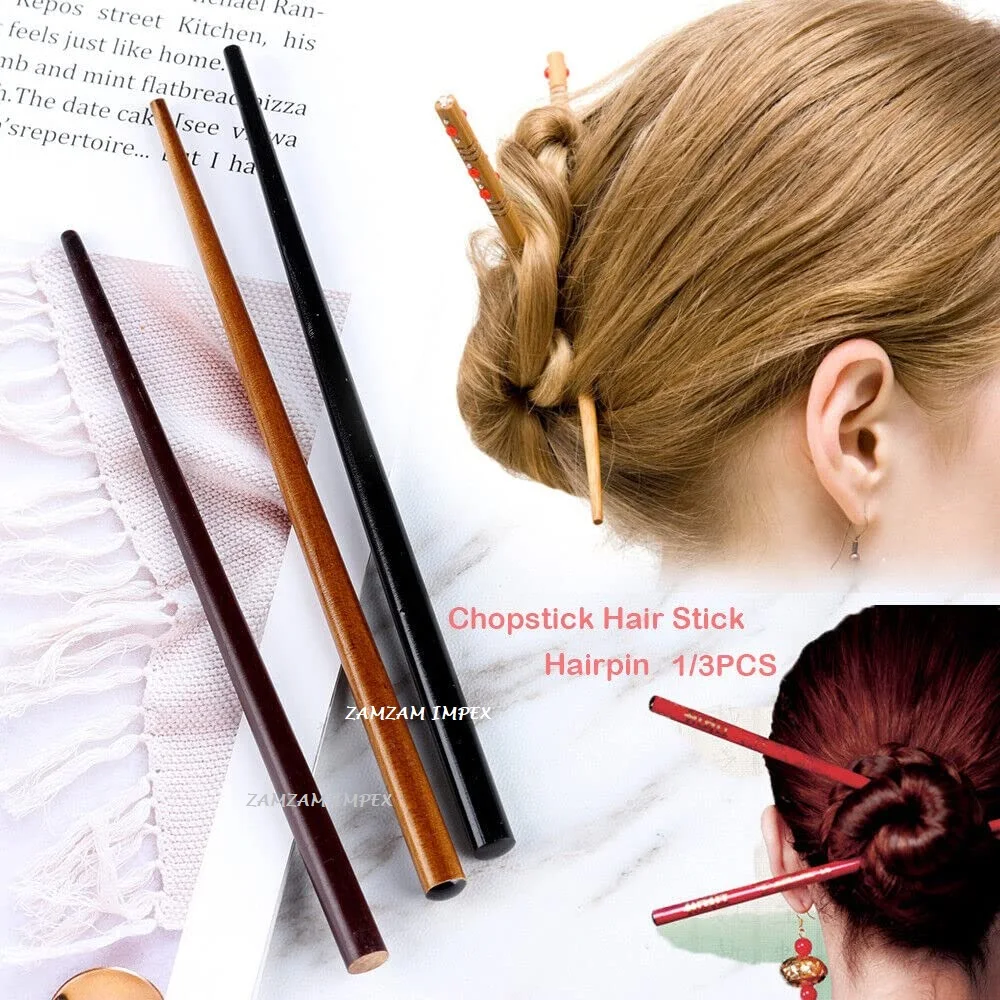 Handmade 6 Pcs Plain Handcrafted Multicolor Wooden Juda Hair Pin/Stick for Women By ZAM ZAM IMPEX