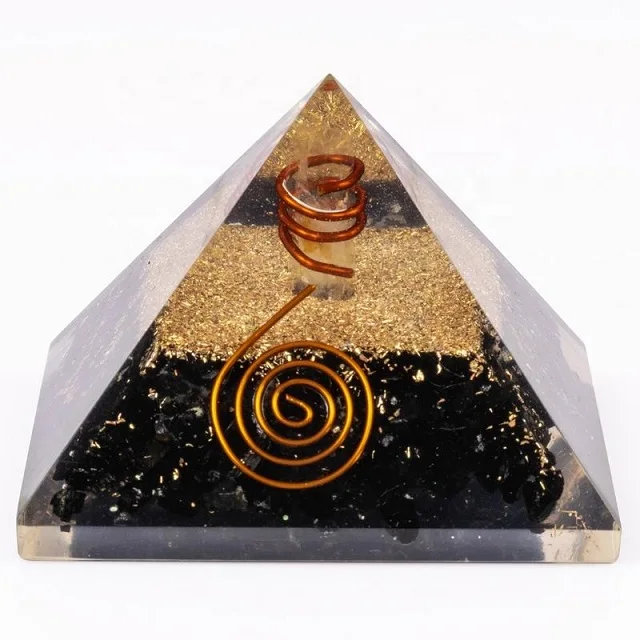 Beautiful Black Tourmaline Orgone Pyramid With Chakra shree yantra Energy Orgonite Reiki  Orgonite EMF Protection Pyramid