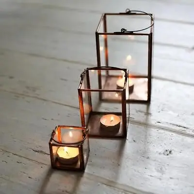 European style outdoor glass floor metal lantern set of 2 Silver Shiny garden decorative candle holder ornaments iron wind lante