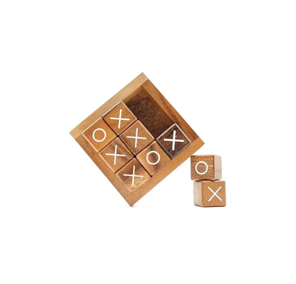 Wooden Brass Inlay Tic Tac Toe Travel Game with Box at cheap prize for family and kids game with latest antique design