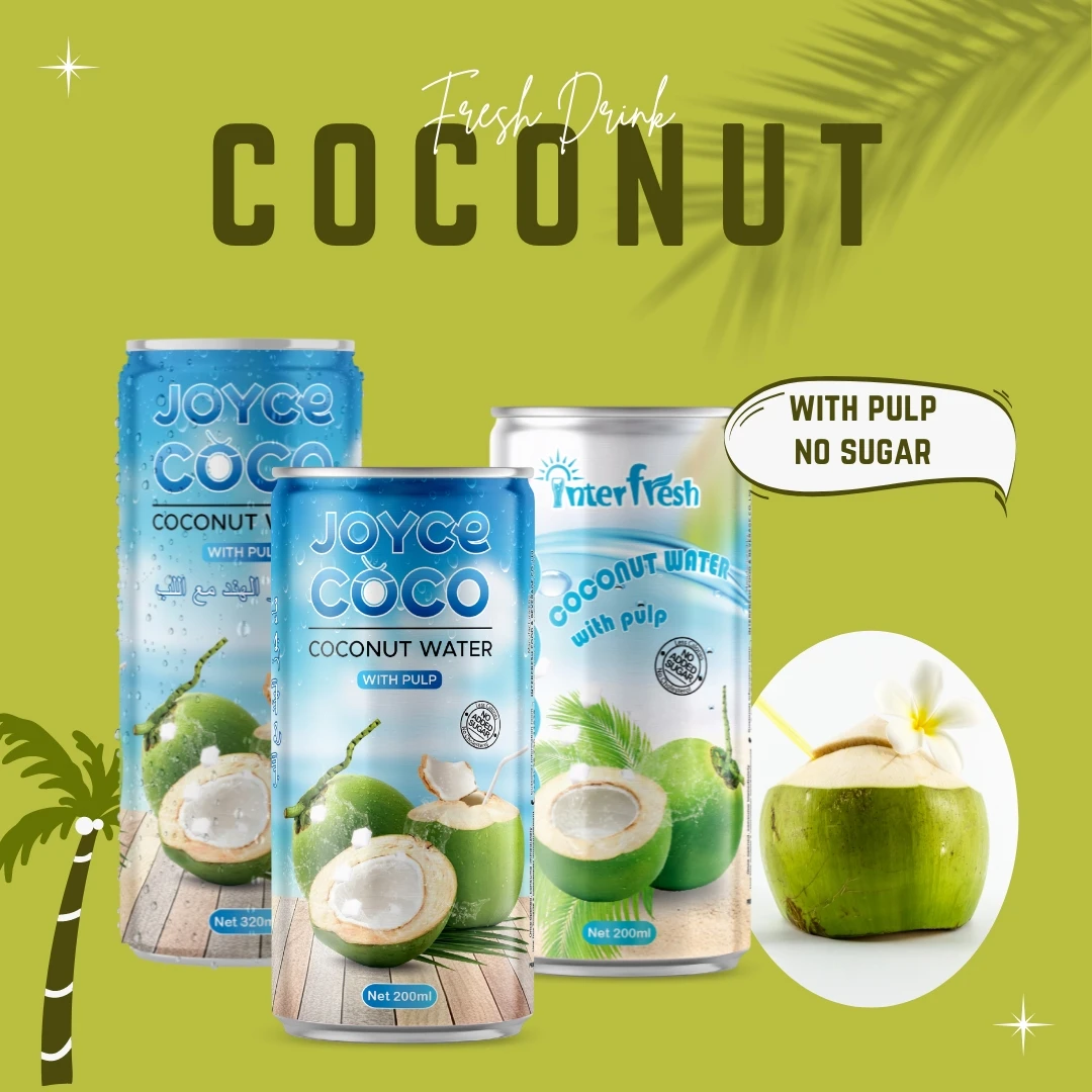JOYCE 250ml Beverage Manufacturer in Vietnam Original Coconut Water Organic Private Label for Coconut Water With Pulp No Sugar
