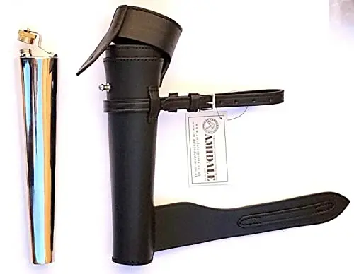 SADDLE HIP FLASK STAINLESS STEEL BATON FLASK WITH LEATHER CASE FOX HUNTING BNWT