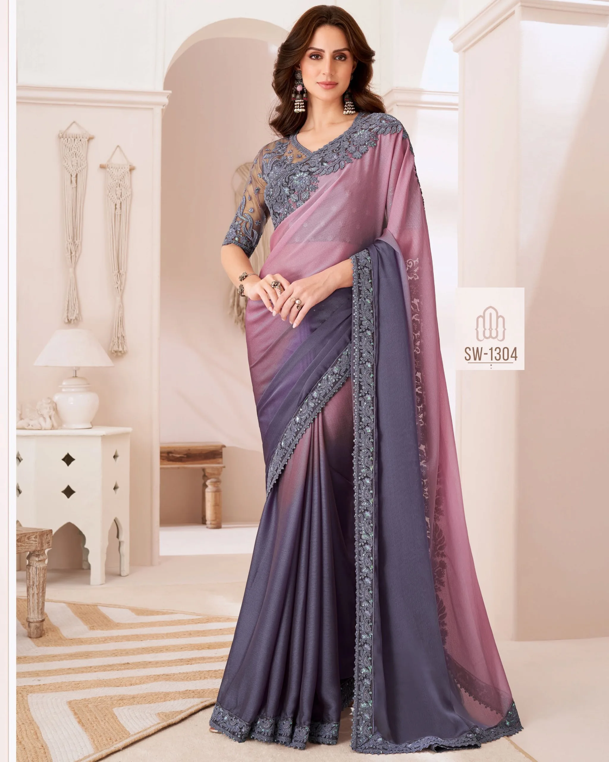 Best Selling Beautiful Saree Modern Design Fancy Silk Chiffon Saree For Festival, Wedding And Party Wear