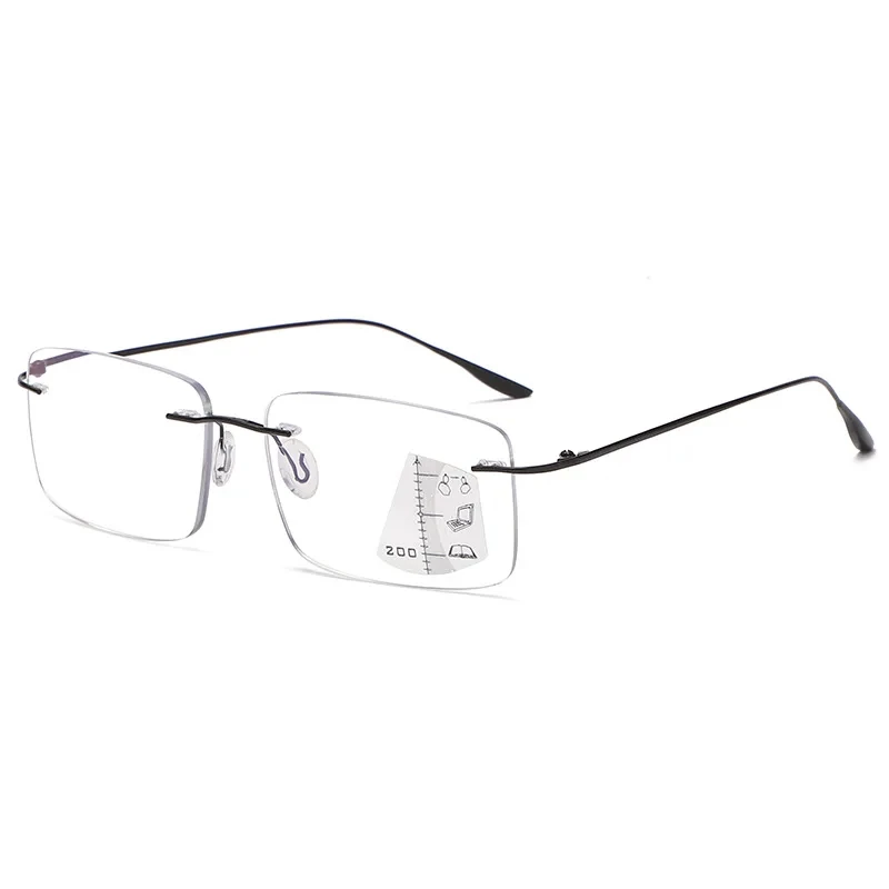 2024 Men Anti Blue Light Multi-focus Readers Eyeglasses Rimless Progressive Photochromic Reading Glasses