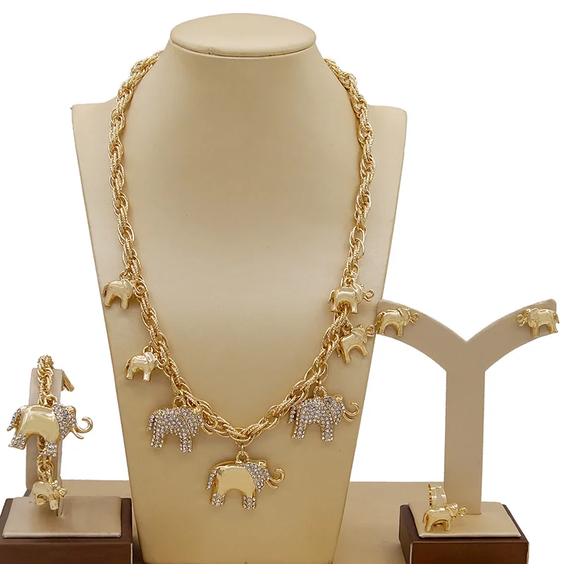 Zhuerrui New Design Heart Shaped Jewelry Sets Artificial Silver Crystal XO elephant Necklace Jewelry Set X0075