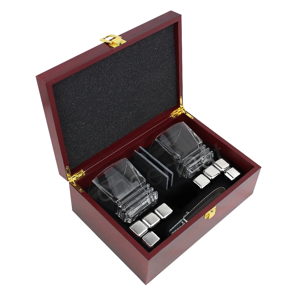 Натуральные кубики льда для виски и набор стаканов сохраняет напиток холодным вишневым цветом МДФ Деревянная Коробка Подарочный из камня