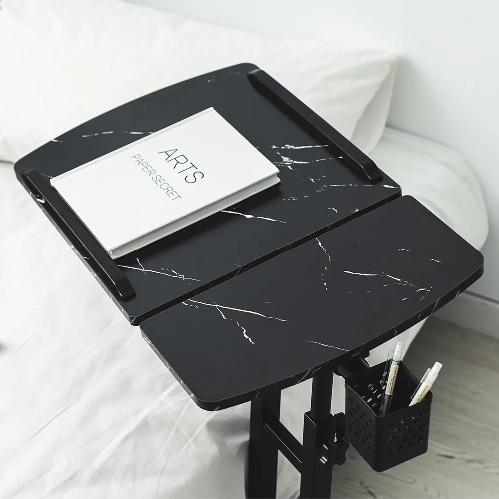 Adjustable Black Marble Laptop Desk Rolling Mobile Computer Side Table for Sofa Home Office Accessory