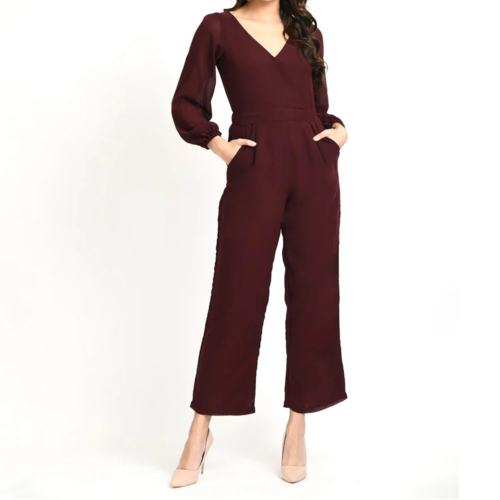 OEM Customized Full Sleeve Fashionable Jumpsuit For Women / High Quilted Slim Fit Cotton Made Breathable Women Jumpsuits