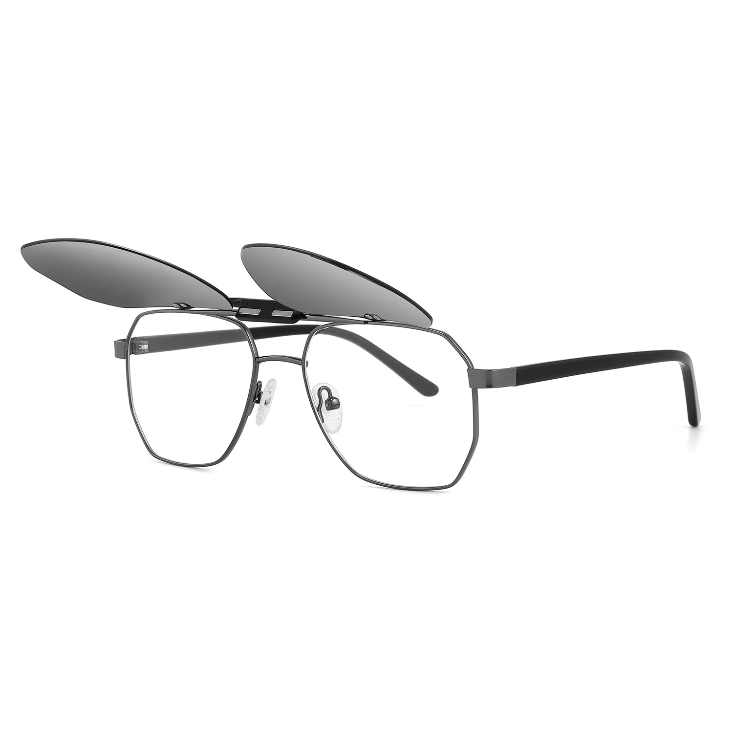 GLT9912  Slim Metal Frame Clip On Sun Glasses Flip Up Magnet Pilot Sunglasses for Men