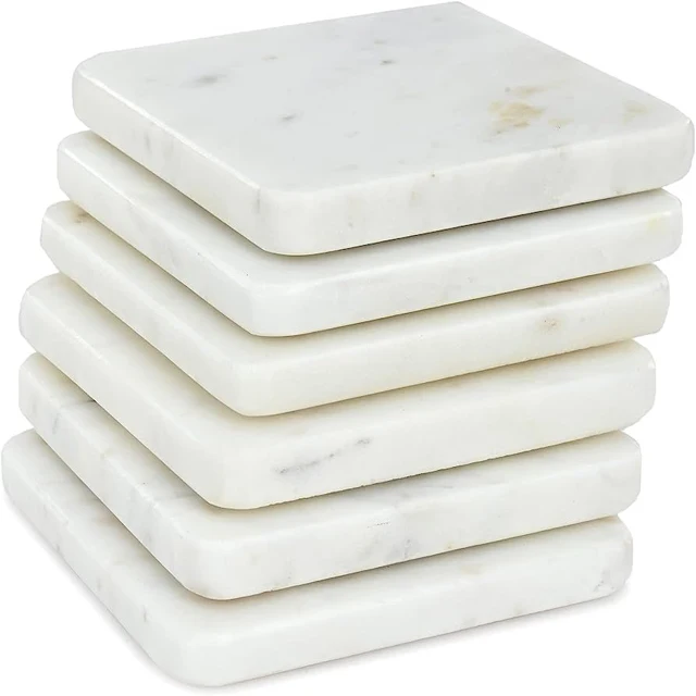 Wholesale High Quality Marble Coaster Set of 4 white Marble Coaster Set Round Natural Coasters with Gold Edges