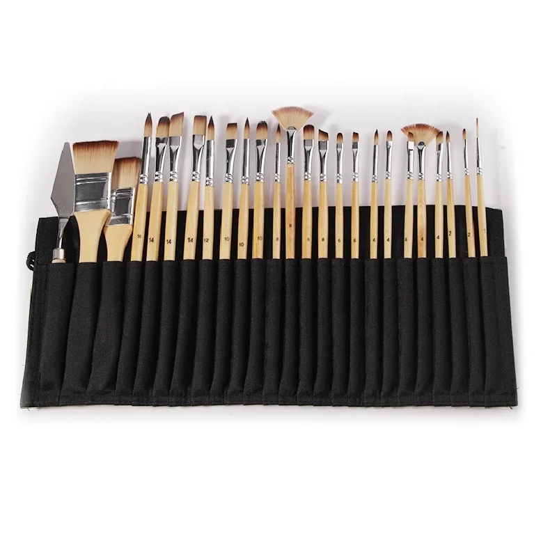 Paul Cezanne New 25pcs Artist Paint Brush Set With Black Cloth Bag High-quality Nylon Watercolor Oil Painting Artist Brush Set