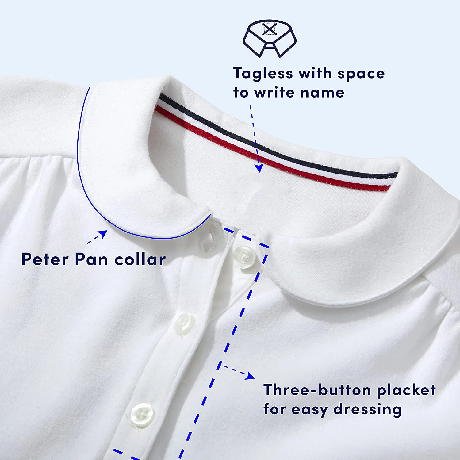 New 2022  Girl Organic wholesale  peter pan collar  short sleeve polo T Shirts Lightweight rapid -dry interlock tee Fs-0174