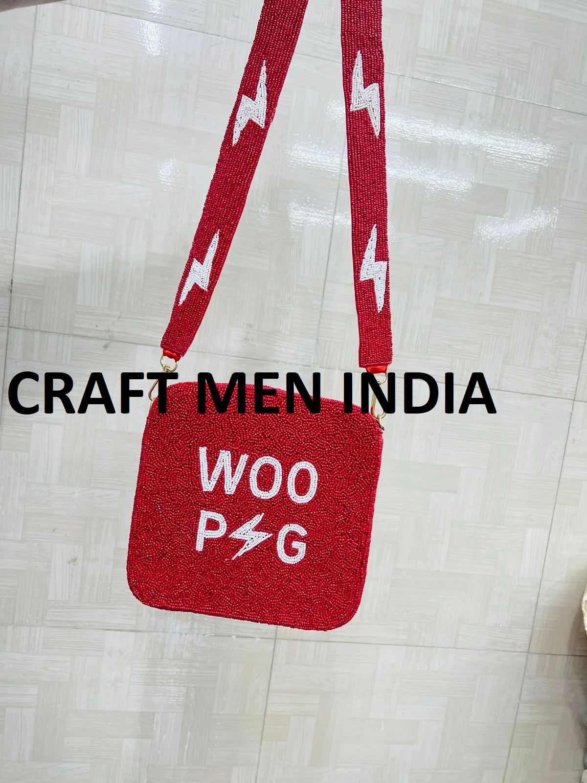 Ships Next Day - Beaded Guitar Strap - Woo Pig Box Bag - Beaded Arkansas Strap - Game Day Bag - College Game Day - Razorbacks -