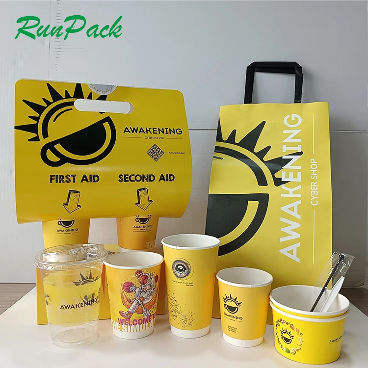 Biodegradable High quality custom logo printing disposable paper coffee cups with lids for coffee store