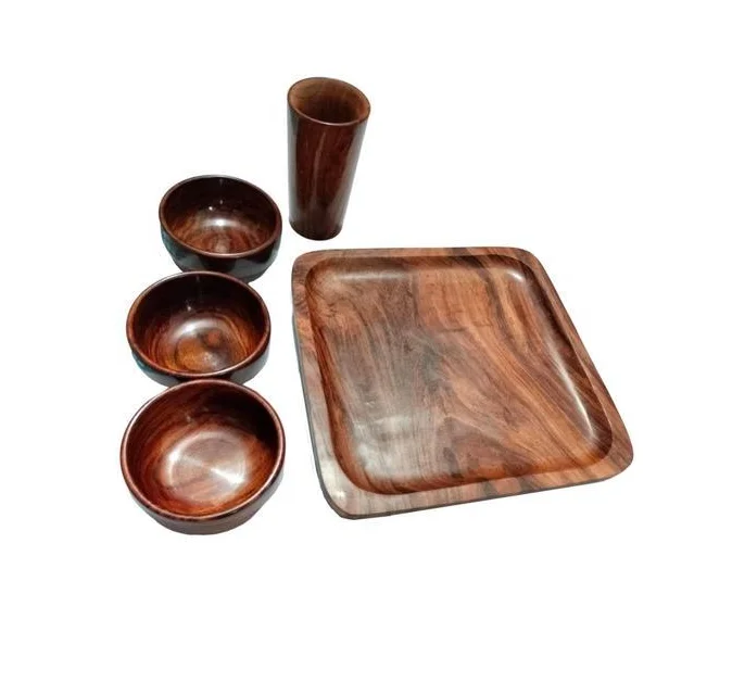 handmade manufactured wood dinner set use for Serving Wooden Plate Wooden Thali for Dinner and best Gifts Item