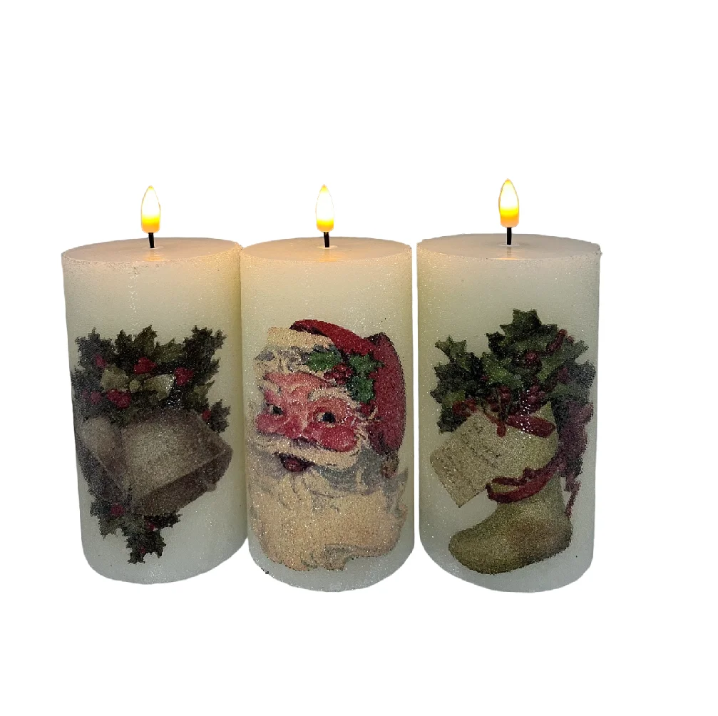 2024 Hot Sale Santa Claus Pattern Flameless LED Candle Paraffin Wax Moving Wick Battery Powered Home Use Wholesale Bulk Vietnam