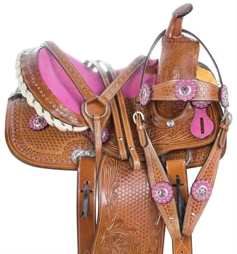 High Quality Demanded Pink Crystal Premium Leather Western Pleasure Trail Barrel Racing Horse Saddle At Wholesale Manufacture