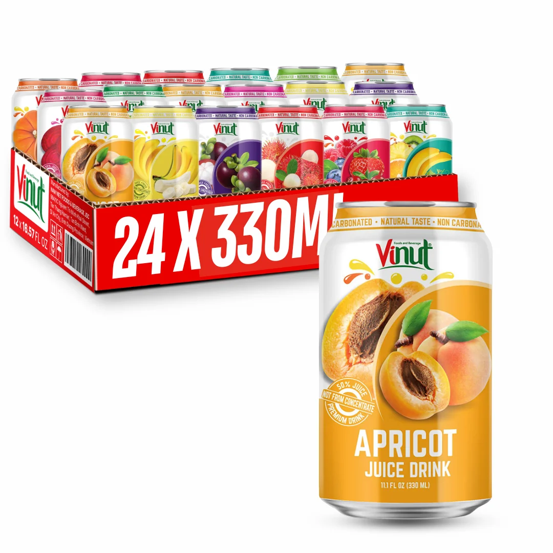 Natural Apricot Juice Drink Flavored 330ml (11.1 fl oz) VINUT Vietnam Factory Beverage | Sugar Free - Free Sample Private Label
