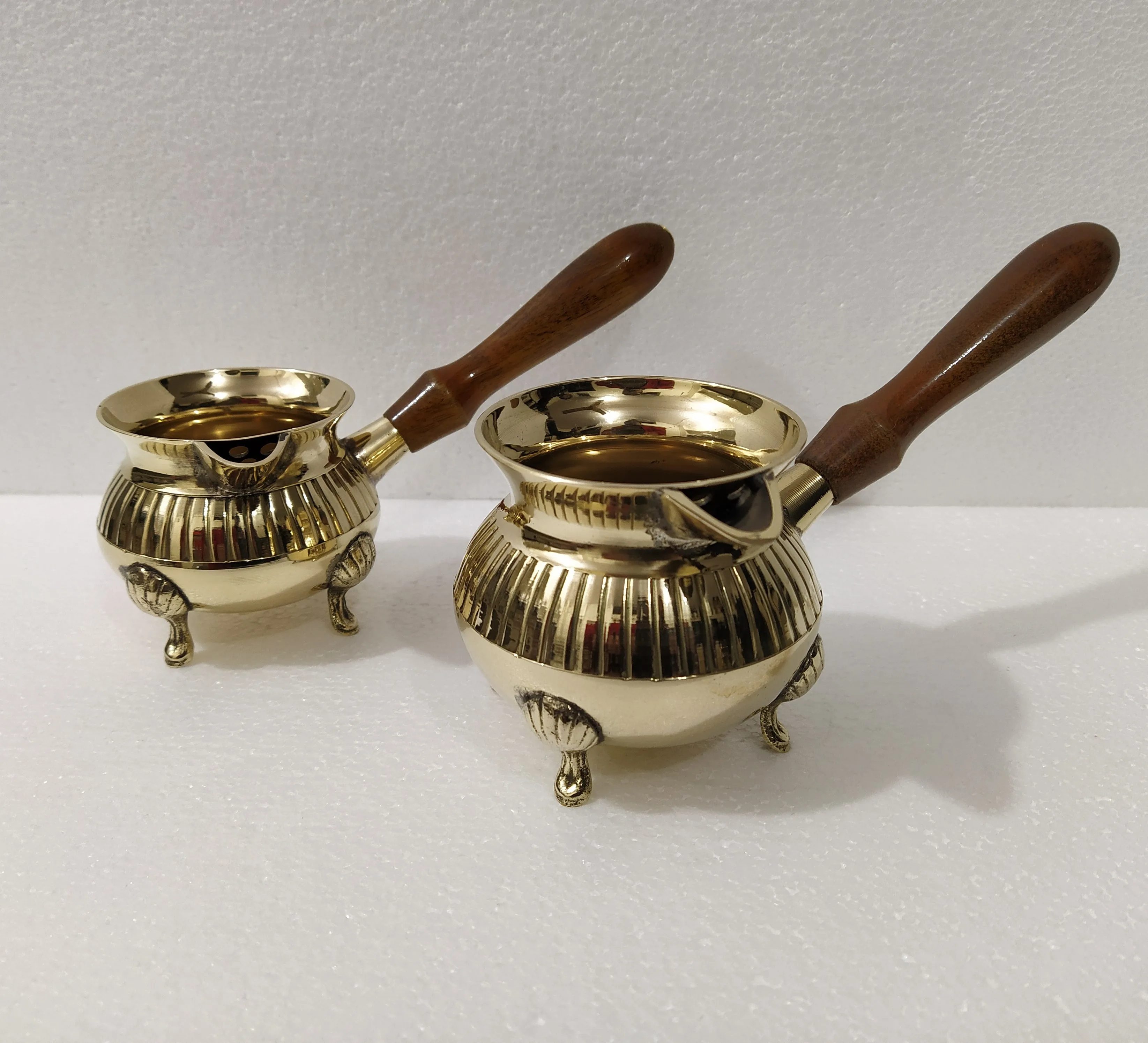 Brass Turkish Coffee Pot with Lid Enameled Embossed Handicraft Design