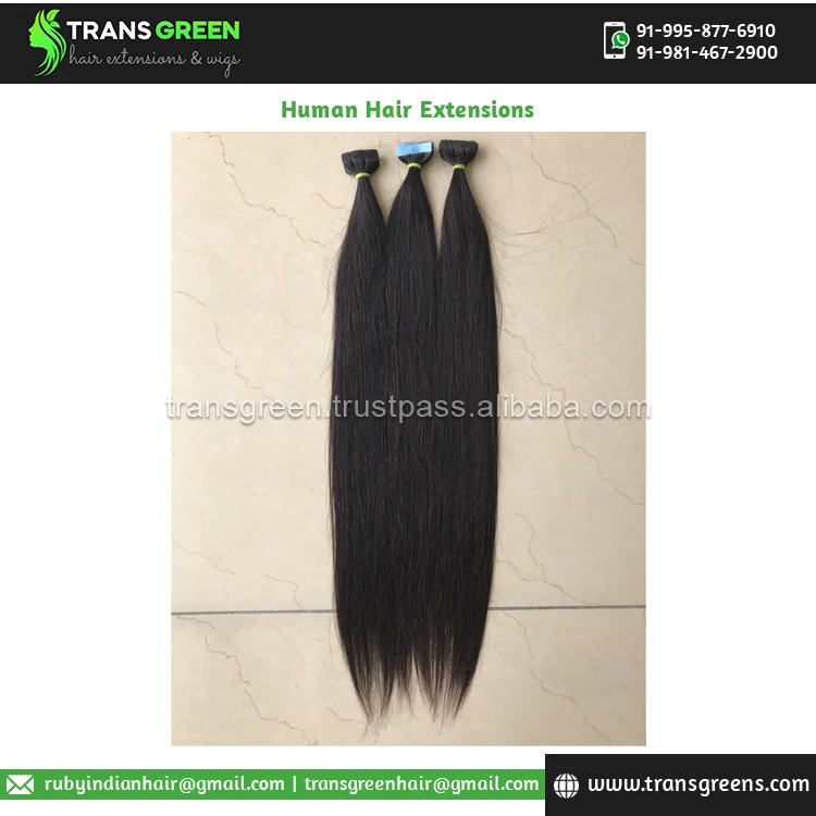 Virgin Hair 100% Raw Unprocessed Indian Temple Color No. 1b Tape In Hair Extension Human Hair Extensions from Indian Dealer