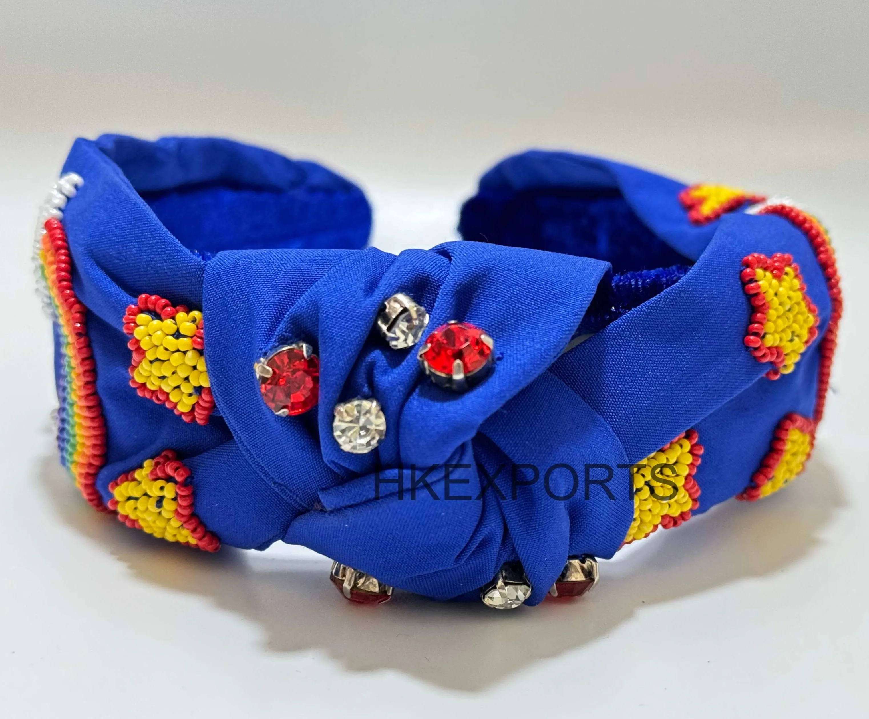 Blue Rainbow Beaded Headband - Handmade Boho Hair Accessory with Vibrant Colors - Fashionable Hairband