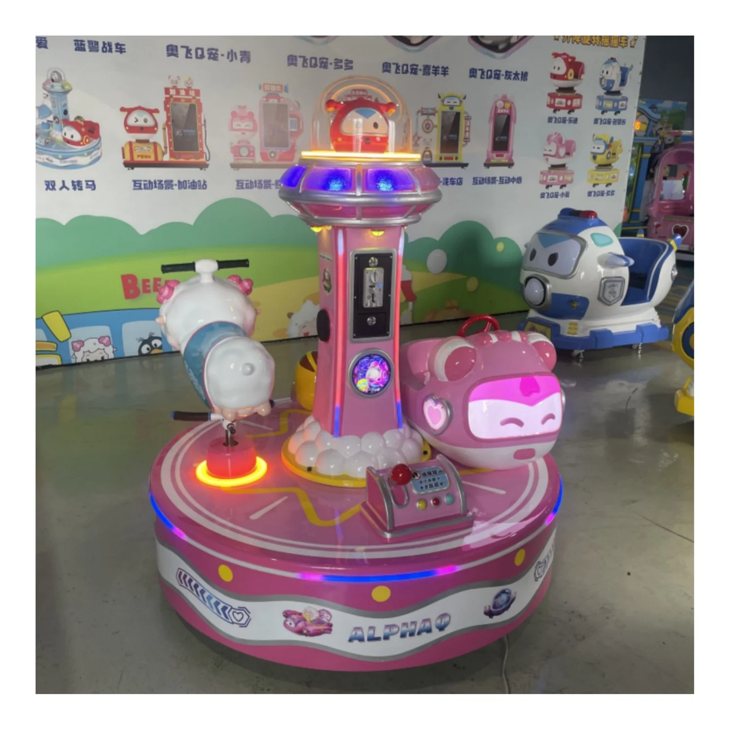 Fiberglass Game Machine Coin Operated Kiddie Rides Portable Carousel Fairground Merry Go Round 2 Seats Carousel Horse