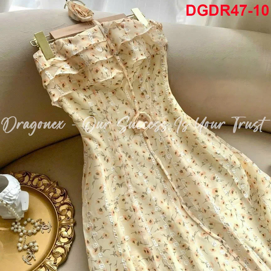 [Party Evening] Elegant Yellow Chiffon Floral Print Strapless Dress With Small Floral Bow From Dragonex 2024 Preferential HOT