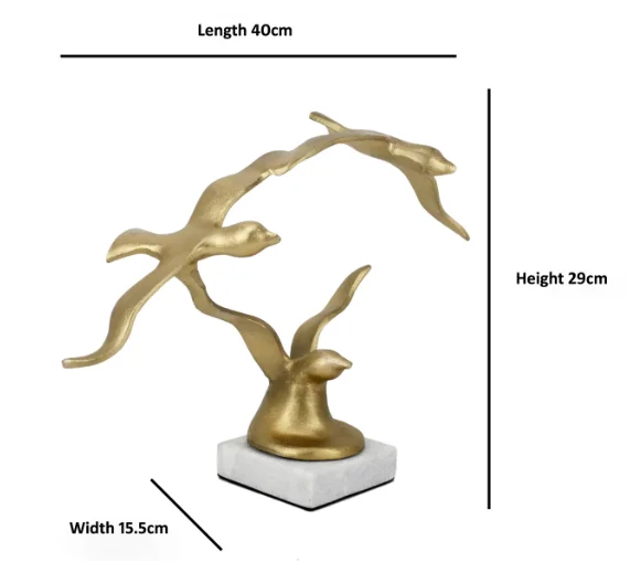 High Quality Winged Gold Birds Aluminum Sculpture with Luxury Marble Base Unique Design Home Living Room Decor Top Tabletop Art
