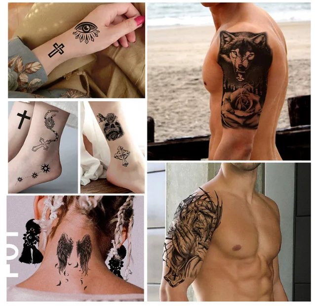 36 Sheets Temporary Tattoos Stickers, 12 Sheets Body Arm Chest Shoulder Tattoos for Men or Women with 24 Sheets Tiny Black