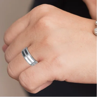 Matte Finish 3 Row Round Diamond Eternity Men Wedding Band 14k White Gold 1.70Ct Diamond rings women customized moissanite ring