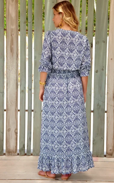 New Floral Printed Short Sleeves Ankle Length Long Women frilled Casual Women Dresses