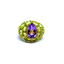 Gold Plated 925 Sterling Silver Fashionable Trendy Cocktail Amethyst Gemstone Ring