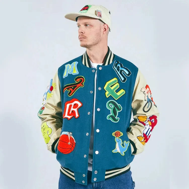 Varsity Jacket Fashion American Red Custom Logo Bulk Wholesale Blank Bomber Leather Sleeve Varsity Jackets