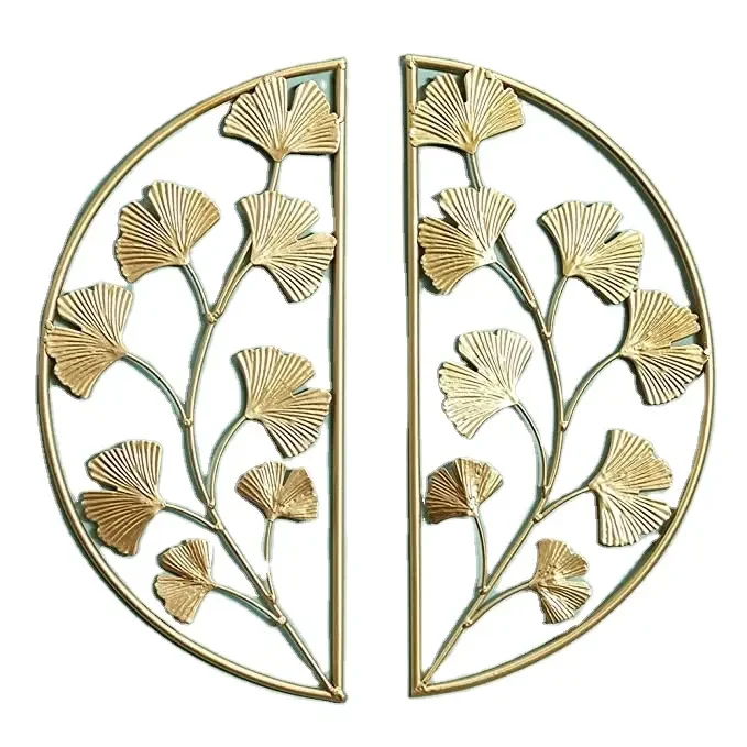 Best Quality Ginkgo Accent Modern Art Leaf 16 Inch Set of 2 Gold Metal Wall Hanging Decor for Home Bedroom Dining Living Room