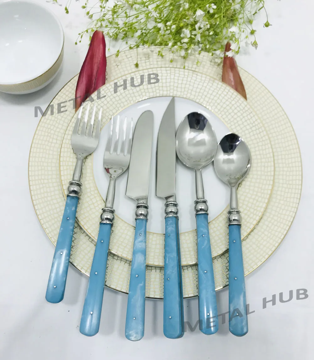 Modern Style Stainless Steel Flatware Set with Eco-Friendly Titanium Plated Bone Inlay Handle Dinnerware Plates for Giveaways
