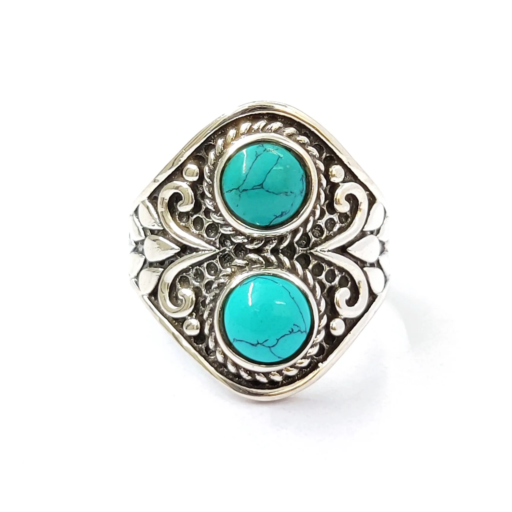 Trending Natural Two Turquoise Stone Finger Ring Quality Grade Precious Sterling 925 Silver Finger Ring For Women