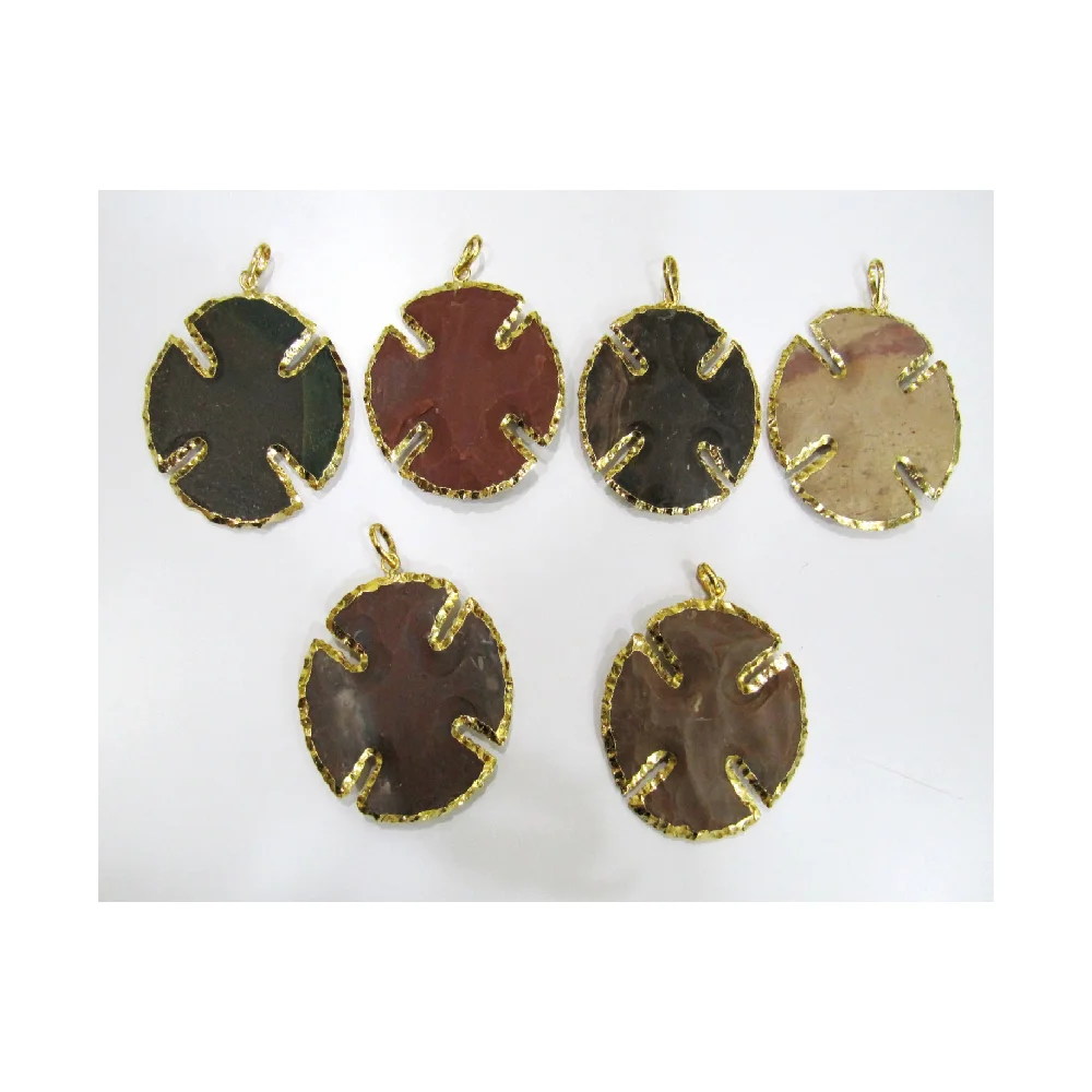 Manufacturer of Electroplated Arrowhead Pendant Handmade and Carved Fashion Jewelry Natural Indian Agate Arrowhead Pendant