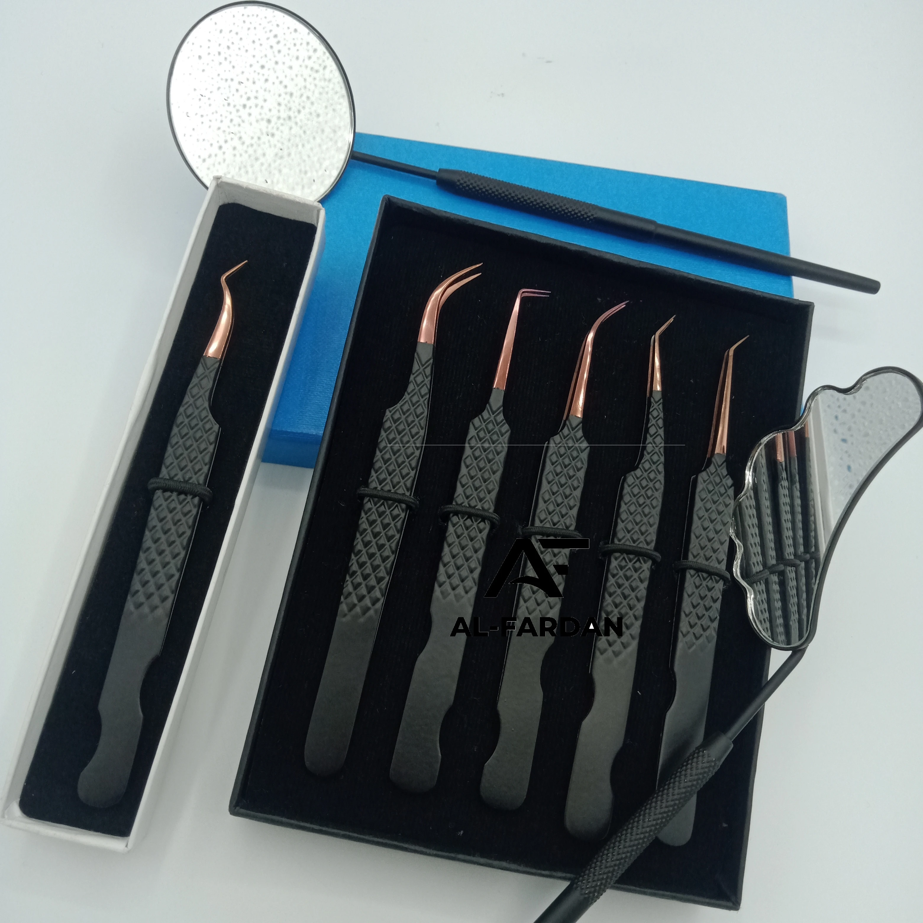 Matte Black With Rose Gold Color Tip Tweezers For Eyelash Extension Diamond Grip Stainless Steel Lash Tweezer With Mirror Handle