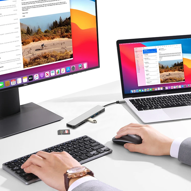 Amazon трендовые модели USB 3,0 thunderbolt 3 многопортовый usb c Ключ и концентратор для macbook серии 7 портов USB концентратор PD зарядки, готово к отправке