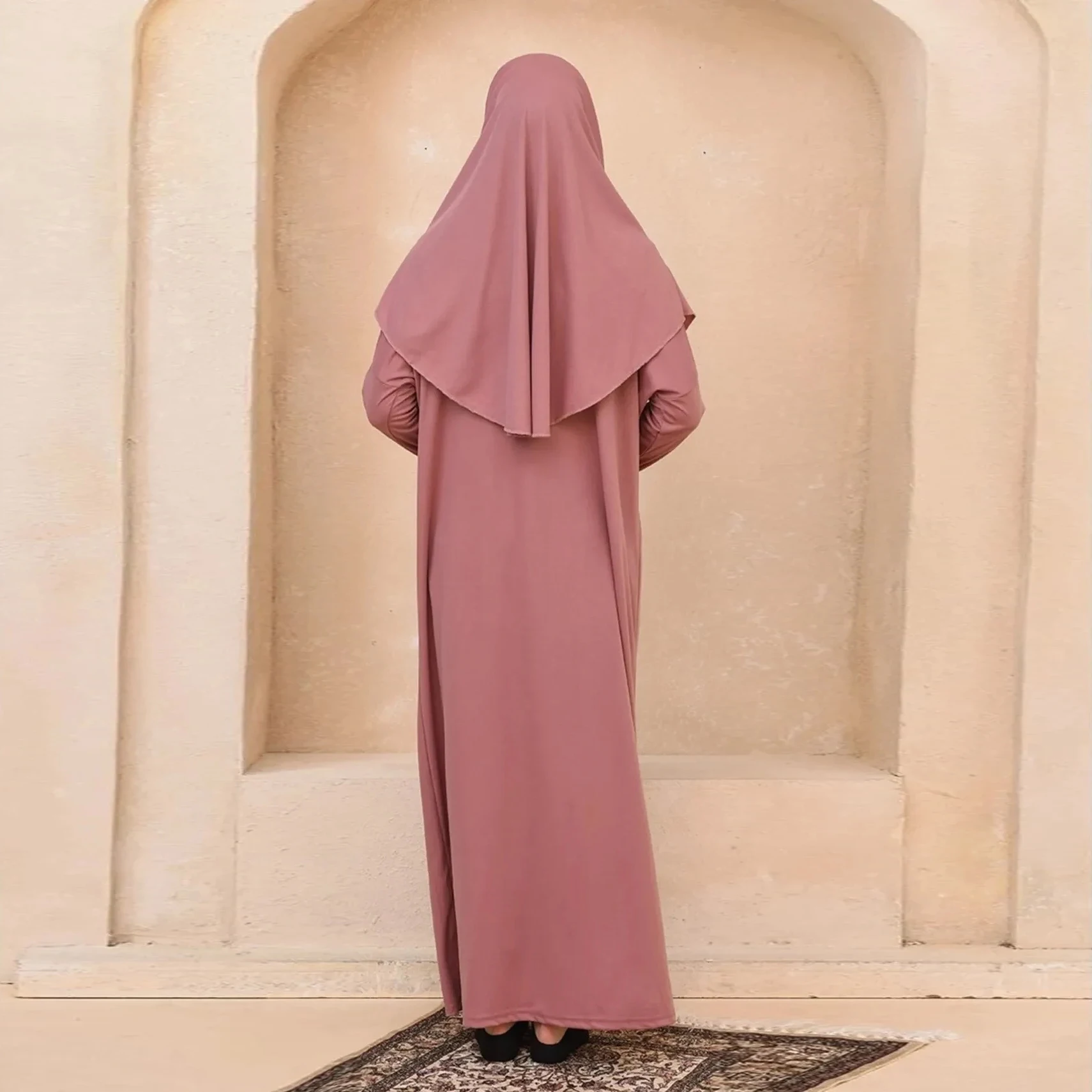 Custom Long Sleeve Maxi Luxury Abaya Women Prayer Khimar Nida Satin Jilbab 2 pieces Wholesale Muslim Duabi Dress