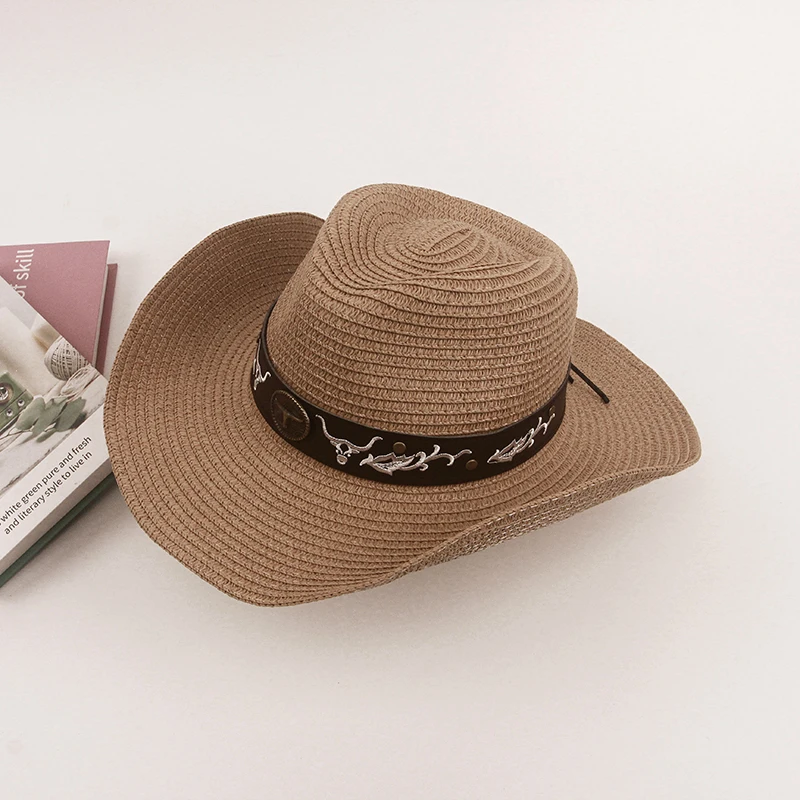 Hot Selling Western Style Genuine Leather Brown Cowboy Bush Hat Hats With Free Chin Strap Australian