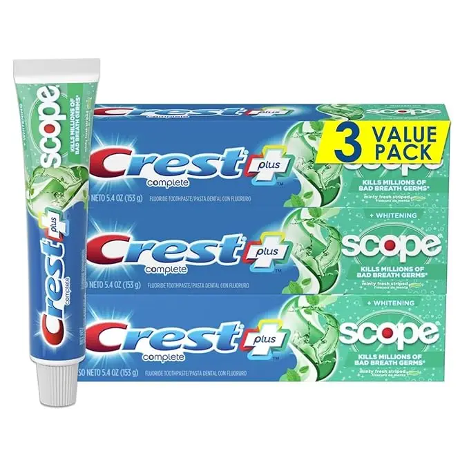 Cr est + Scope Complete Whitening Toothpaste, Minty Fresh, 5.4 Oz (Pack of 3)