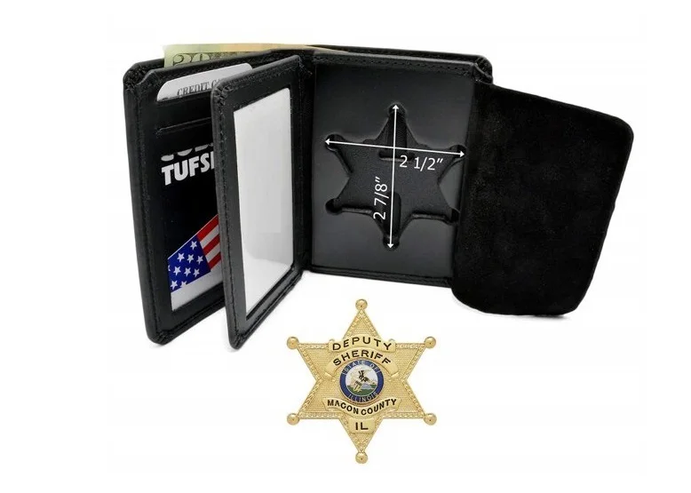 Custom Logo Real Leather Wallet Holder, Neck Wallet with Security Guard Badges 3D Printed Button Badge for Decoration