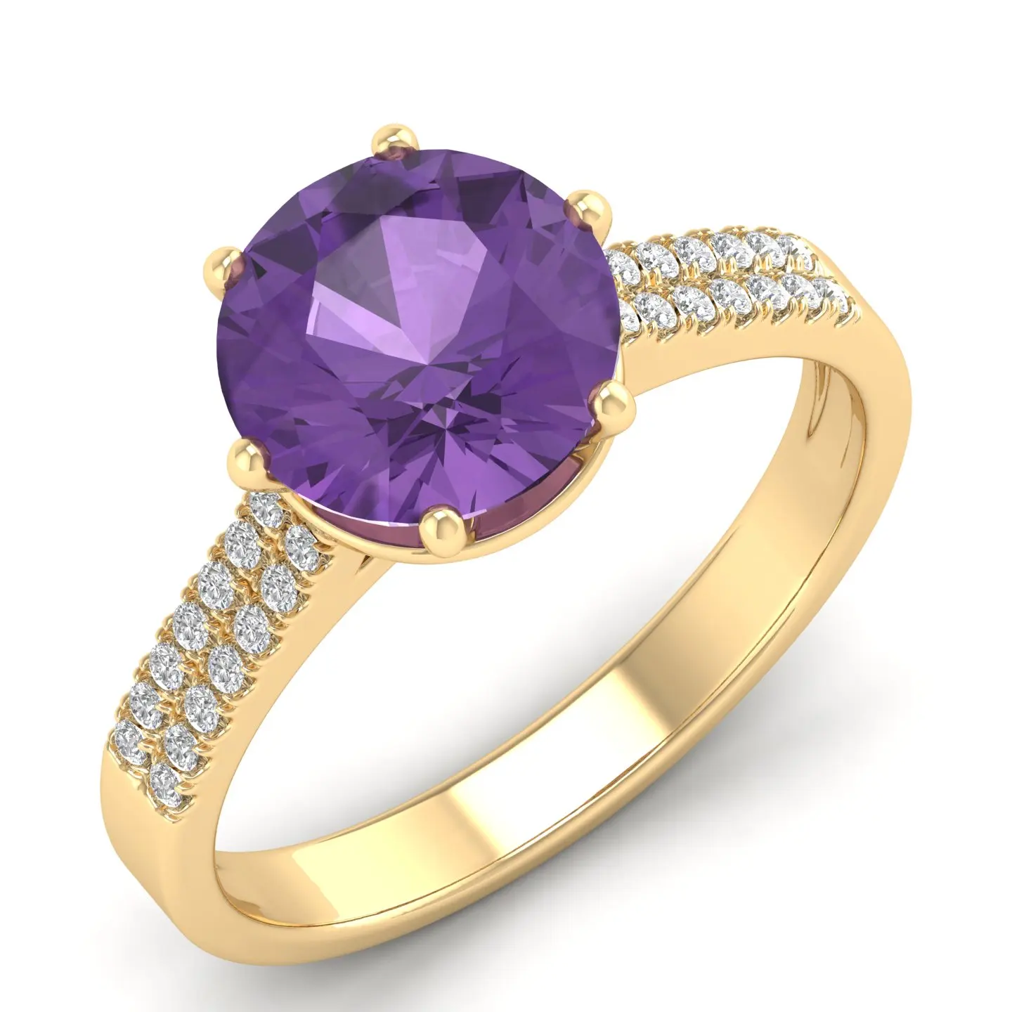REYES Women Fashion 14K Solid Yellow Gold IGI Certified Diamond Rings Luxury Amethyst Gemstone Wedding Fine Jewelry for Women