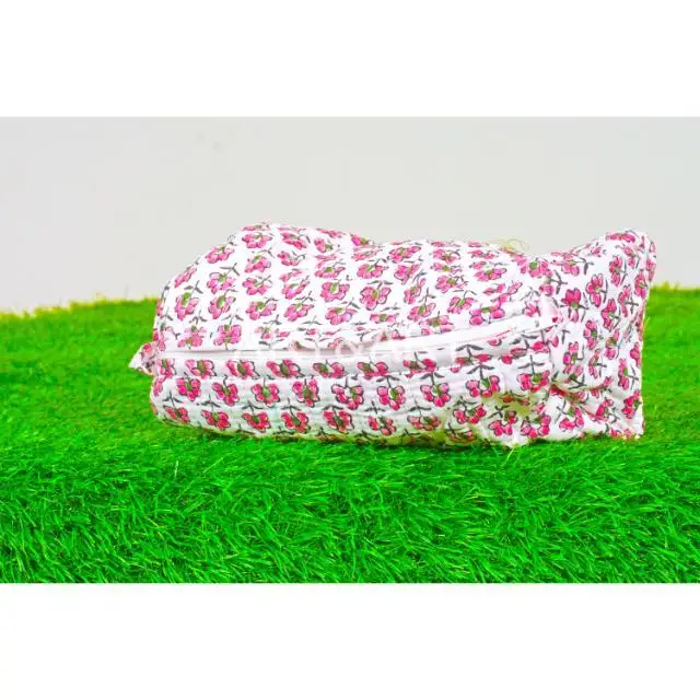 Wholesale Price Indian Block Printed Cotton Quilted Cosmetic Purse Makeup Storage toiletry pouch Floral Printed Cotton Pouch Bag
