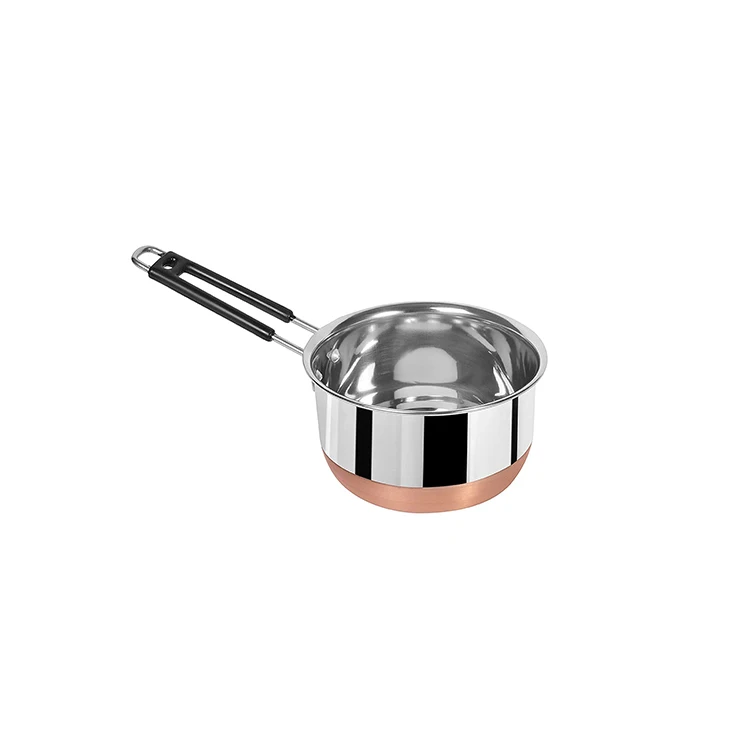 2024 Latest Stylished Cast Iron Sauce Pan Designer Flat Base Stainless Steel Copper Bottom Sauce Pan Cookware With Handle
