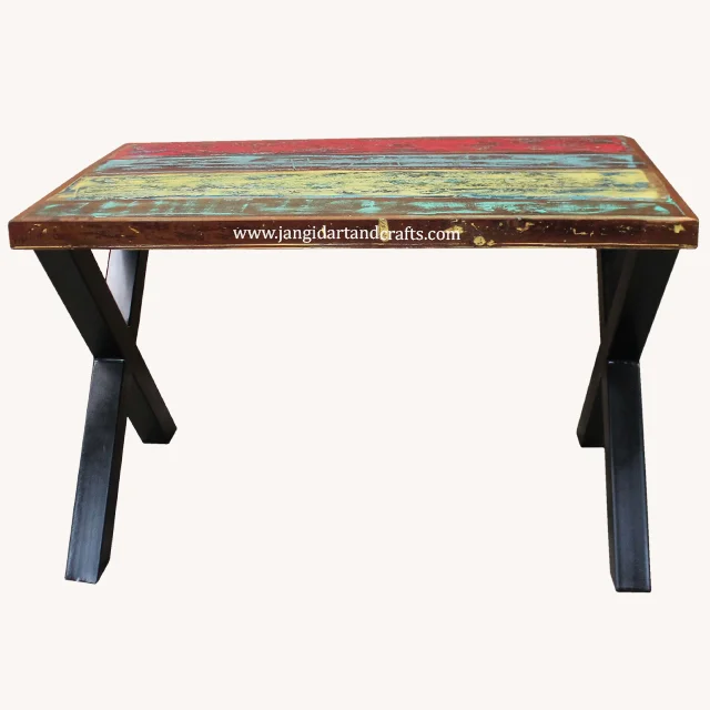 Country style home restaurant dinning room furniture solid wood top metal legs rectangular dinner table industrial dining table