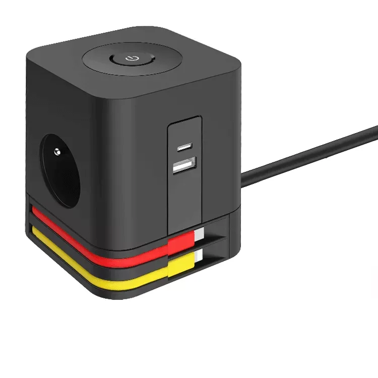 Compact and Portable French Multiple Socket Power Cube Socket for Home Office With USB and Charging Cable