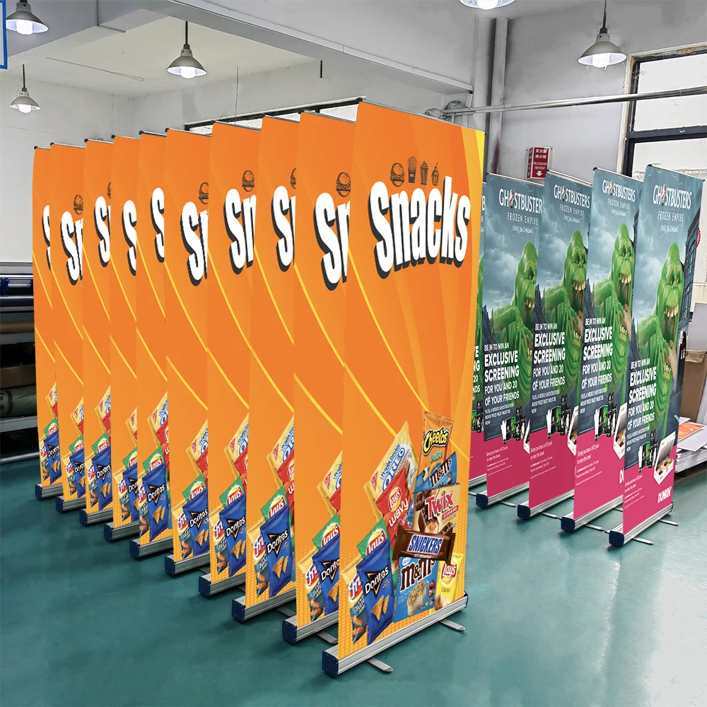 Customization batch Roll Up Banner Portable Pull-out Easy To Install Retractable Banner Stand